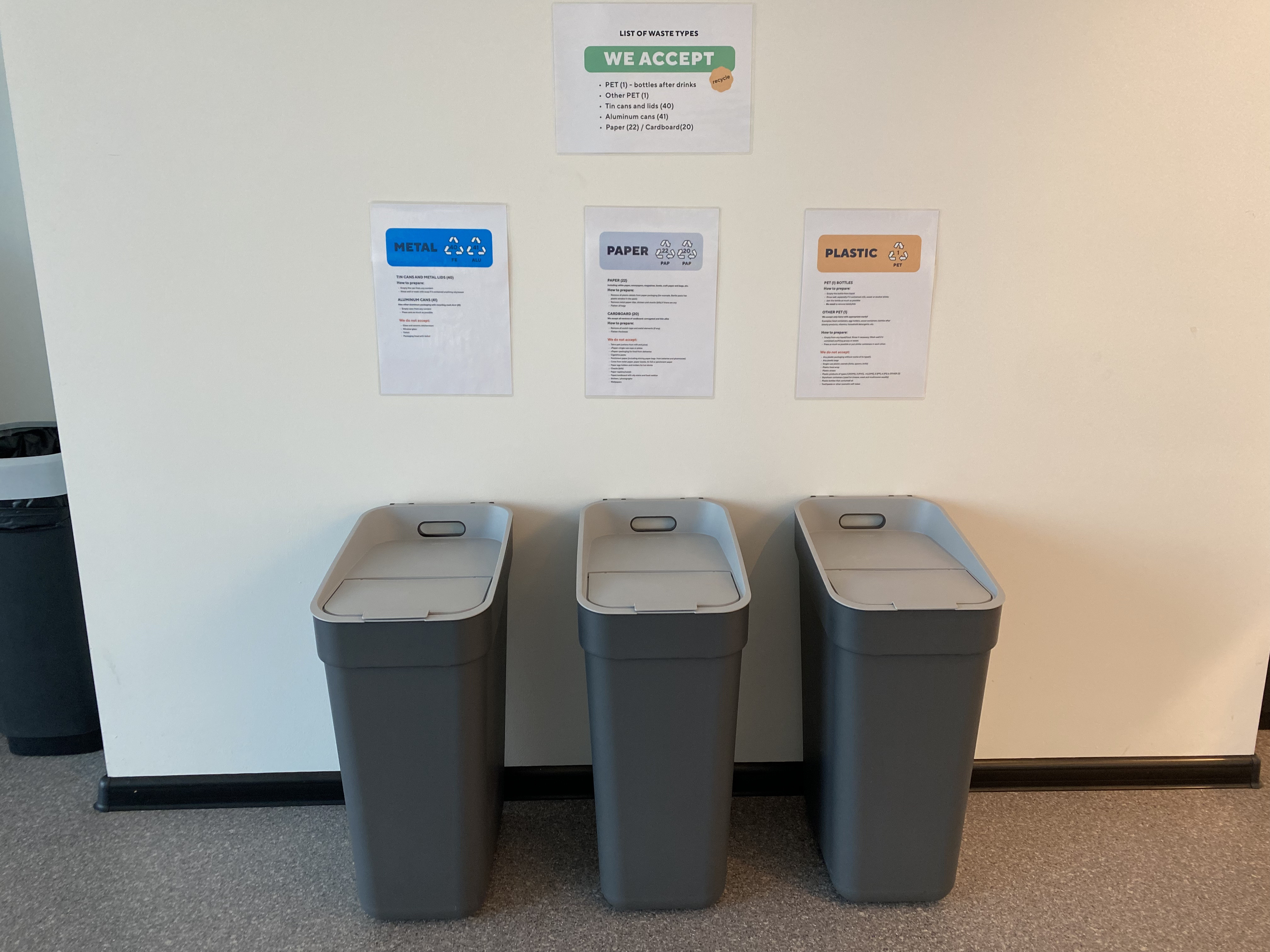 Recycling bins in Tbilisi office 